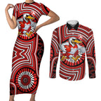 Sydney Swans Couples Matching Short Sleeve Bodycon Dress and Long Sleeve Button Shirt Indigenous Monochrome Dot Art Mascot Style