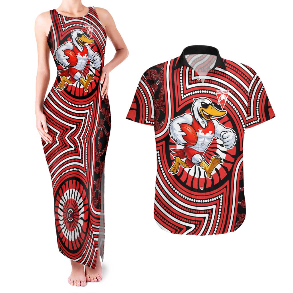 Sydney Swans Couples Matching Tank Maxi Dress and Hawaiian Shirt Indigenous Monochrome Dot Art Mascot Style
