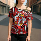 Sydney Swans Cross Shoulder Shirt Indigenous Monochrome Dot Art Mascot Style