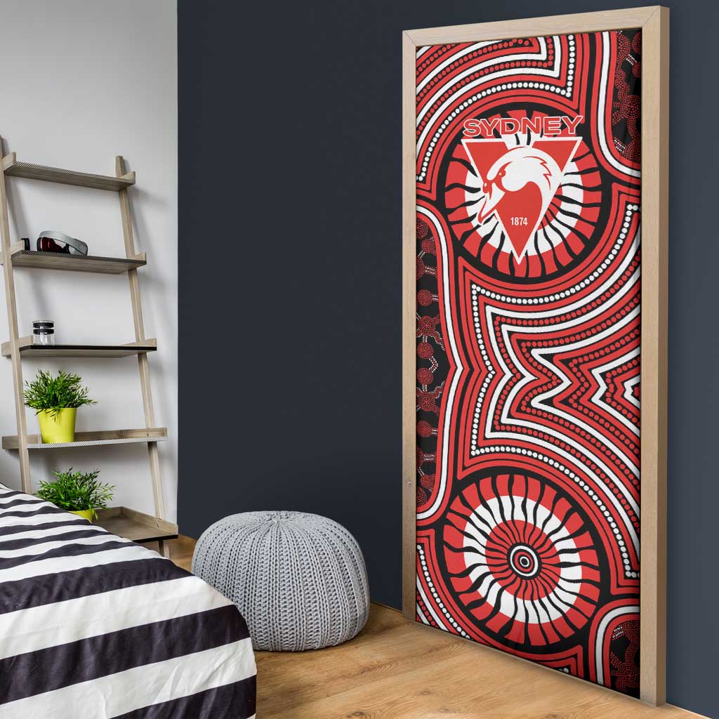 Sydney Swans Door Cover Indigenous Monochrome Dot Art Mascot Style