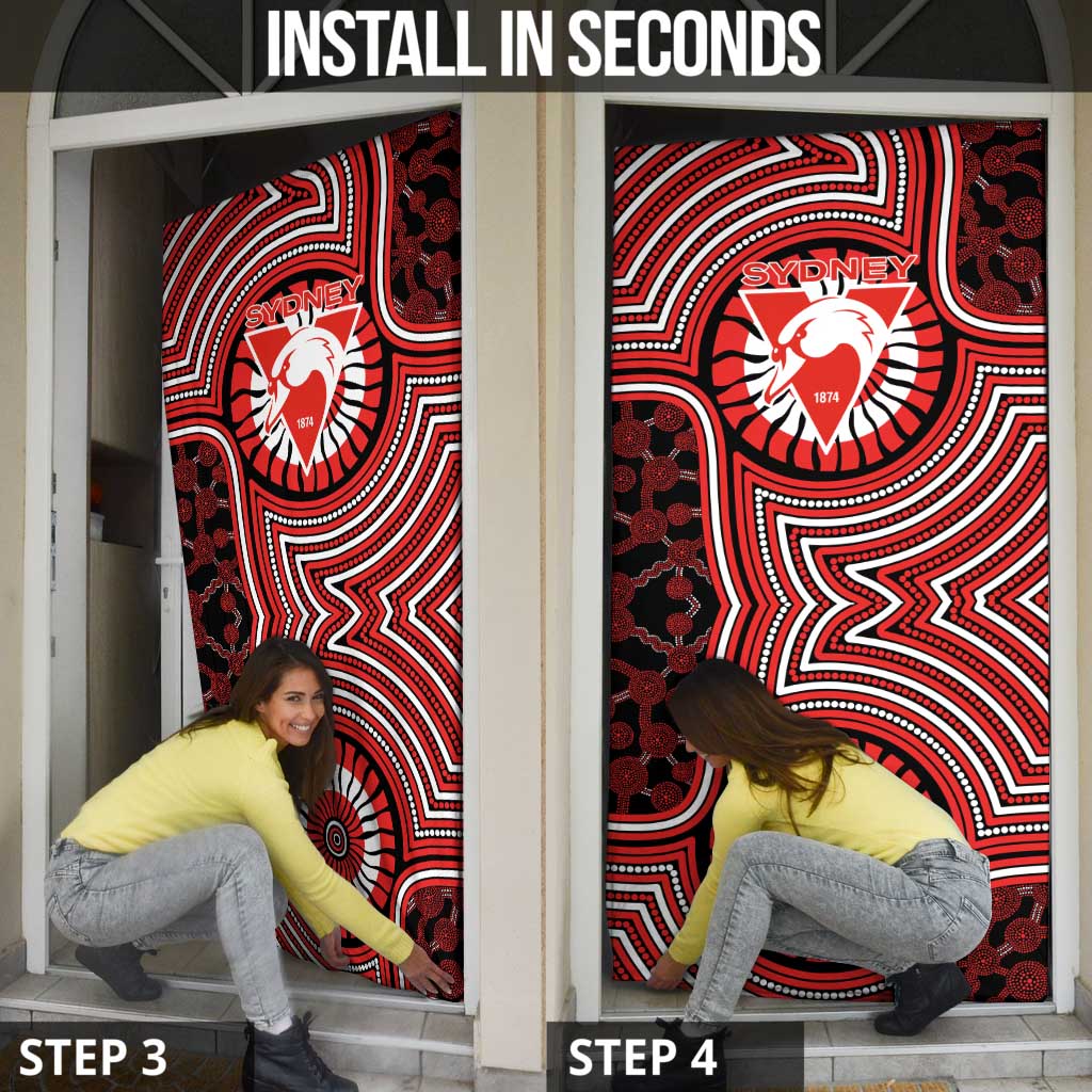 Sydney Swans Door Cover Indigenous Monochrome Dot Art Mascot Style