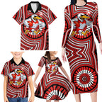 Sydney Swans Family Matching Long Sleeve Bodycon Dress and Hawaiian Shirt Indigenous Monochrome Dot Art Mascot Style