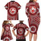 Sydney Swans Family Matching Long Sleeve Bodycon Dress and Hawaiian Shirt Indigenous Monochrome Dot Art Mascot Style