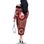 Sydney Swans Family Matching Off The Shoulder Long Sleeve Dress and Hawaiian Shirt Indigenous Monochrome Dot Art Mascot Style