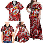 Sydney Swans Family Matching Off Shoulder Maxi Dress and Hawaiian Shirt Indigenous Monochrome Dot Art Mascot Style