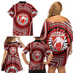 Sydney Swans Family Matching Off Shoulder Short Dress and Hawaiian Shirt Indigenous Monochrome Dot Art Mascot Style