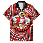 Sydney Swans Family Matching Off Shoulder Short Dress and Hawaiian Shirt Indigenous Monochrome Dot Art Mascot Style