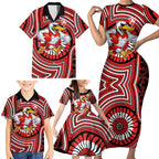 Sydney Swans Family Matching Short Sleeve Bodycon Dress and Hawaiian Shirt Indigenous Monochrome Dot Art Mascot Style
