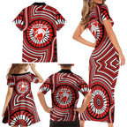 Sydney Swans Family Matching Short Sleeve Bodycon Dress and Hawaiian Shirt Indigenous Monochrome Dot Art Mascot Style