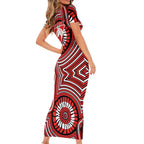 Sydney Swans Family Matching Short Sleeve Bodycon Dress and Hawaiian Shirt Indigenous Monochrome Dot Art Mascot Style