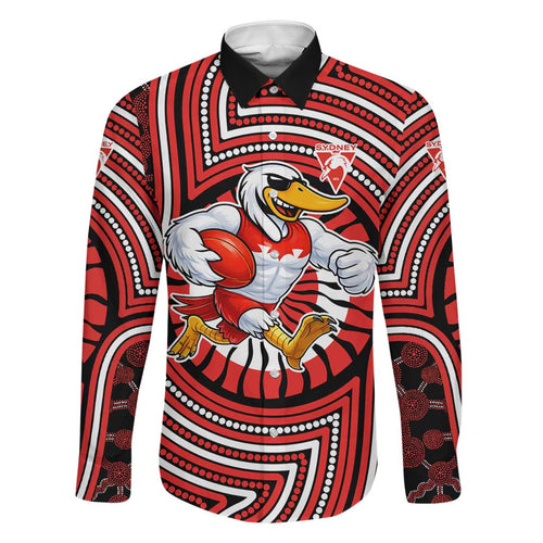 Sydney Swans Family Matching Summer Maxi Dress and Hawaiian Shirt Indigenous Monochrome Dot Art Mascot Style