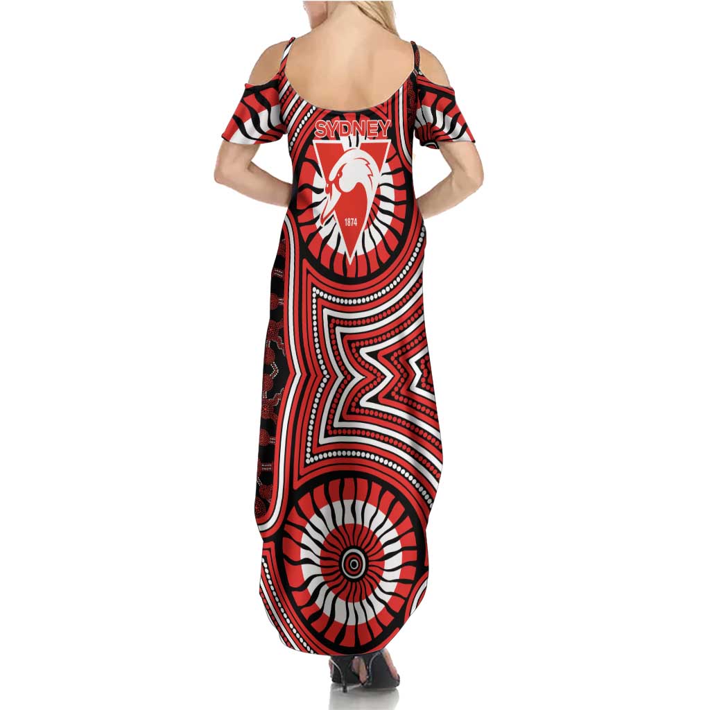 Sydney Swans Family Matching Summer Maxi Dress and Hawaiian Shirt Indigenous Monochrome Dot Art Mascot Style