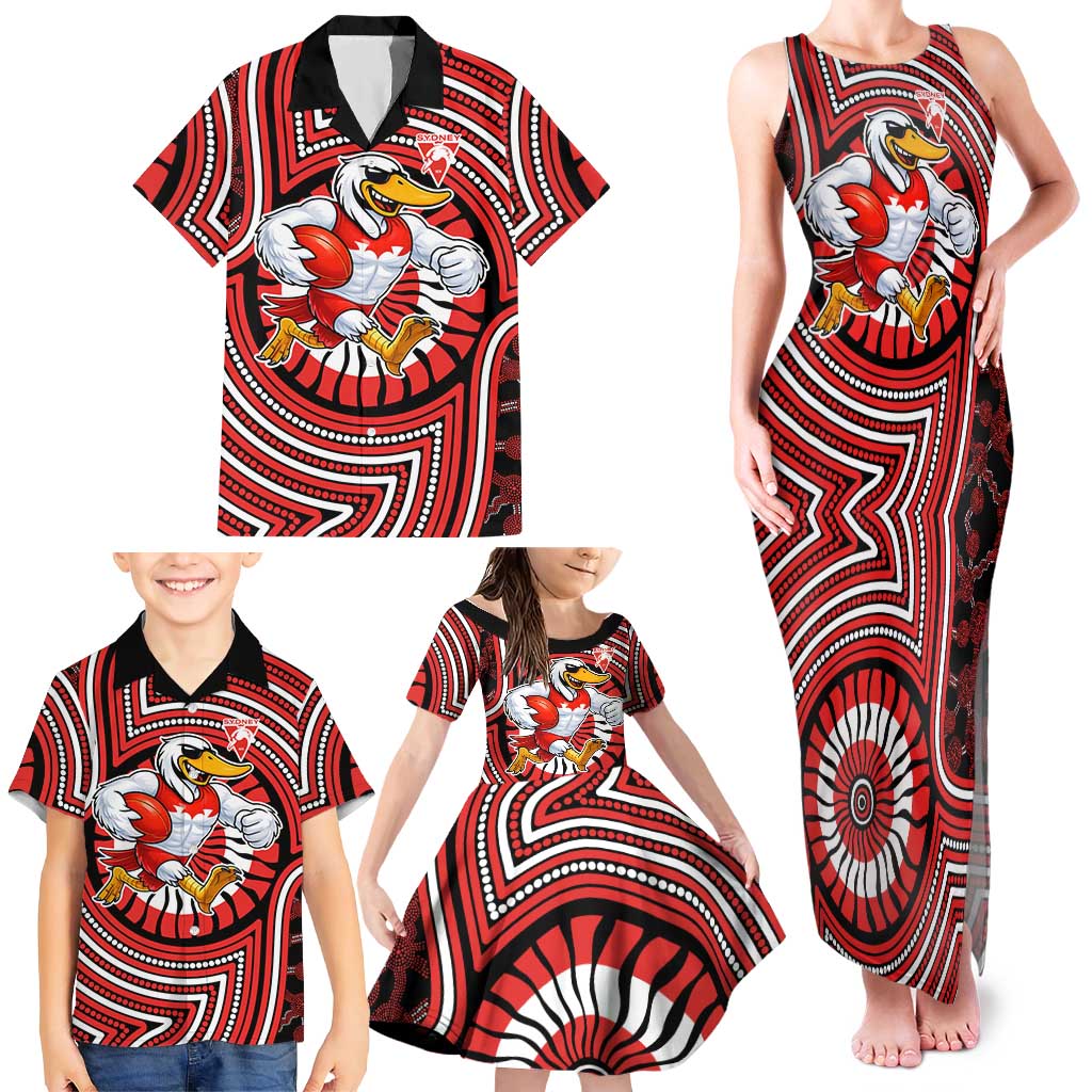 Sydney Swans Family Matching Tank Maxi Dress and Hawaiian Shirt Indigenous Monochrome Dot Art Mascot Style