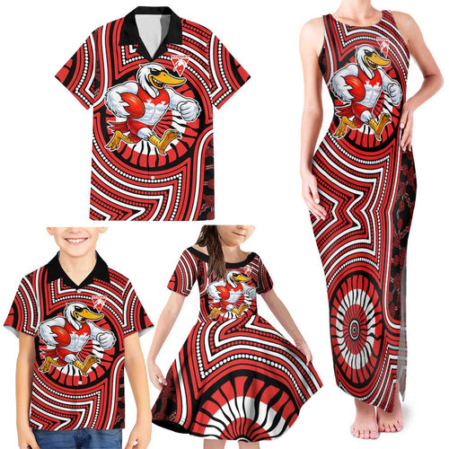 Sydney Swans Family Matching Tank Maxi Dress and Hawaiian Shirt Indigenous Monochrome Dot Art Mascot Style