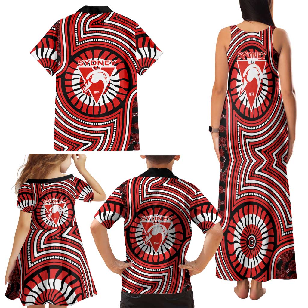 Sydney Swans Family Matching Tank Maxi Dress and Hawaiian Shirt Indigenous Monochrome Dot Art Mascot Style