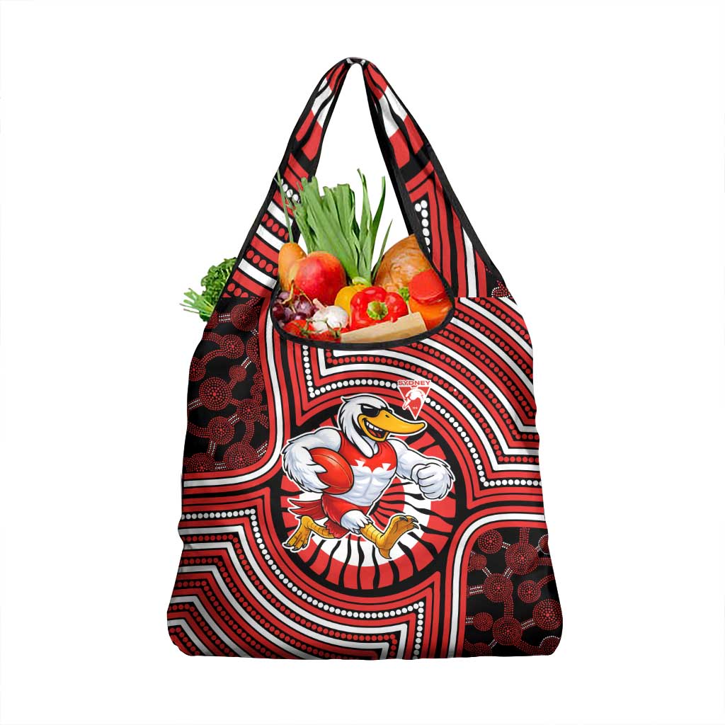 Sydney Swans Grocery Bag Indigenous Monochrome Dot Art Mascot Style