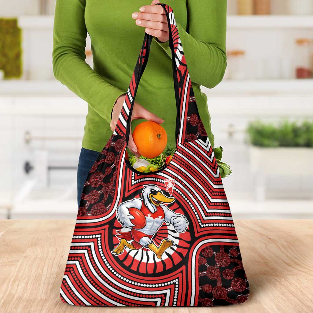 Sydney Swans Grocery Bag Indigenous Monochrome Dot Art Mascot Style