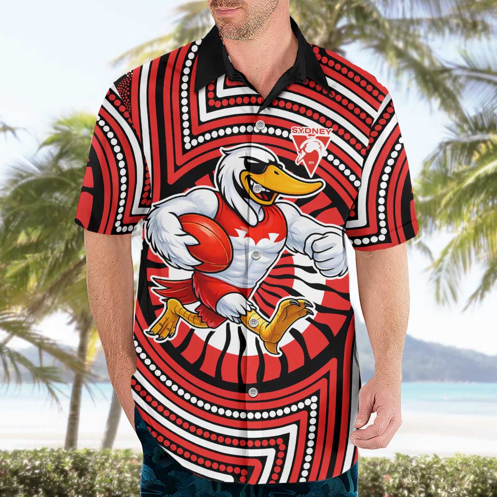 Sydney Swans Hawaiian Shirt Indigenous Monochrome Dot Art Mascot Style