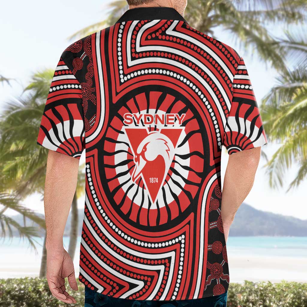 Sydney Swans Hawaiian Shirt Indigenous Monochrome Dot Art Mascot Style