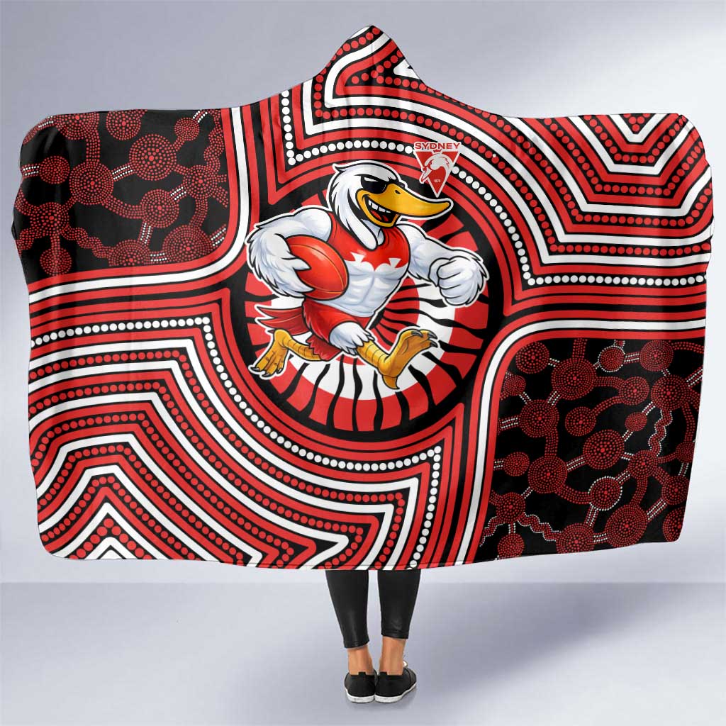 Sydney Swans Hooded Blanket Indigenous Monochrome Dot Art Mascot Style