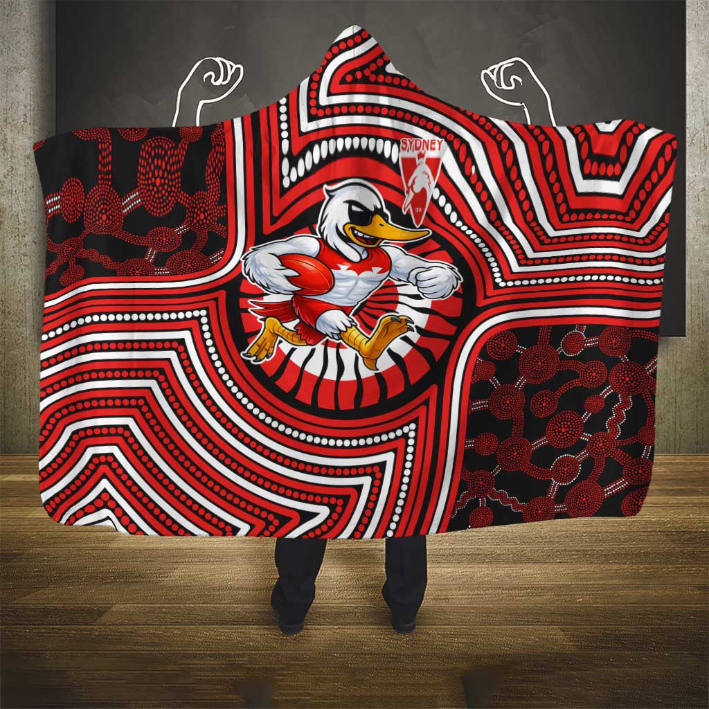 Sydney Swans Hooded Blanket Indigenous Monochrome Dot Art Mascot Style