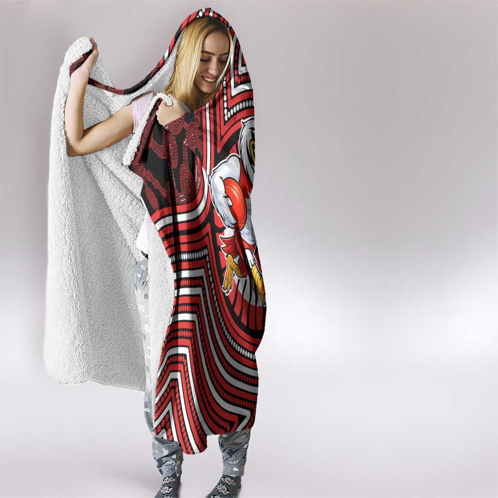 Sydney Swans Hooded Blanket Indigenous Monochrome Dot Art Mascot Style