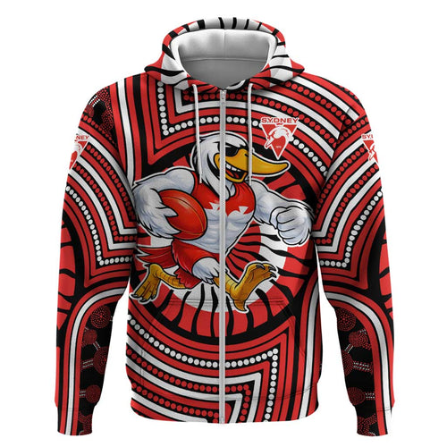 Sydney Swans Hoodie Indigenous Monochrome Dot Art Mascot Style
