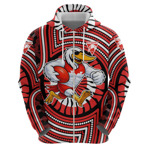Sydney Swans Hoodie Indigenous Monochrome Dot Art Mascot Style