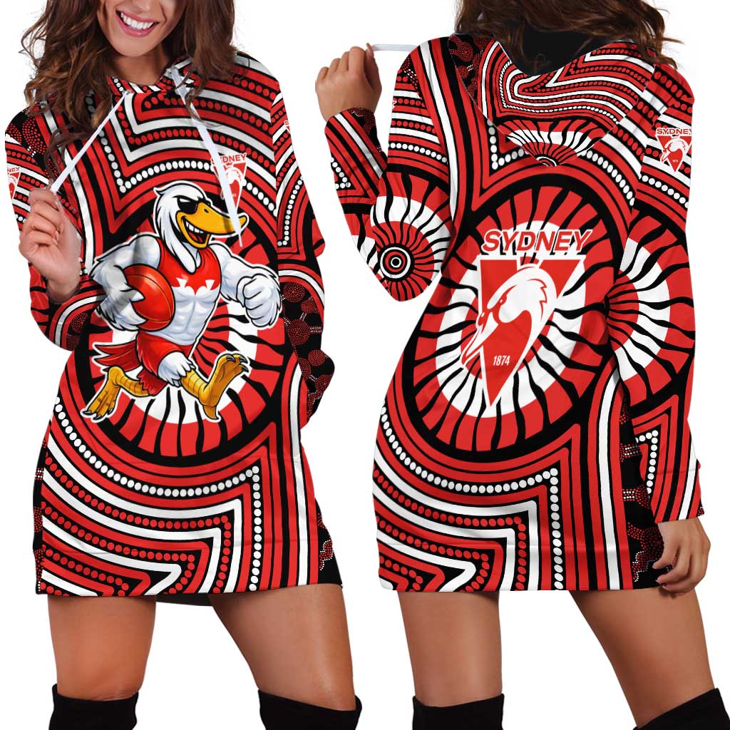 Sydney Swans Hoodie Dress Indigenous Monochrome Dot Art Mascot Style