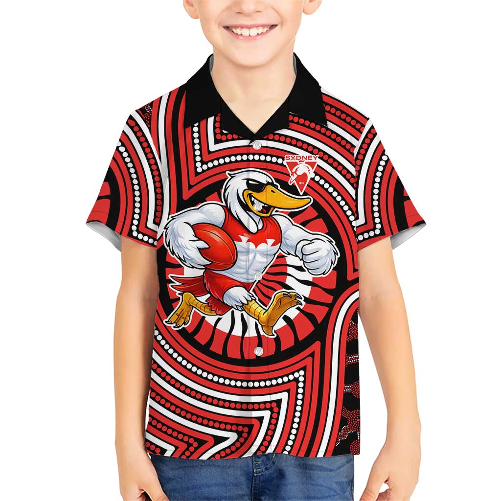 Sydney Swans Kid Hawaiian Shirt Indigenous Monochrome Dot Art Mascot Style