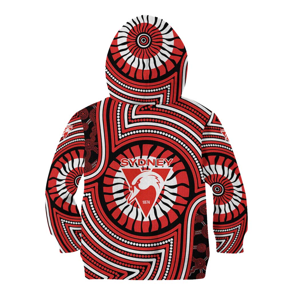 Sydney Swans Kid Hoodie Indigenous Monochrome Dot Art Mascot Style