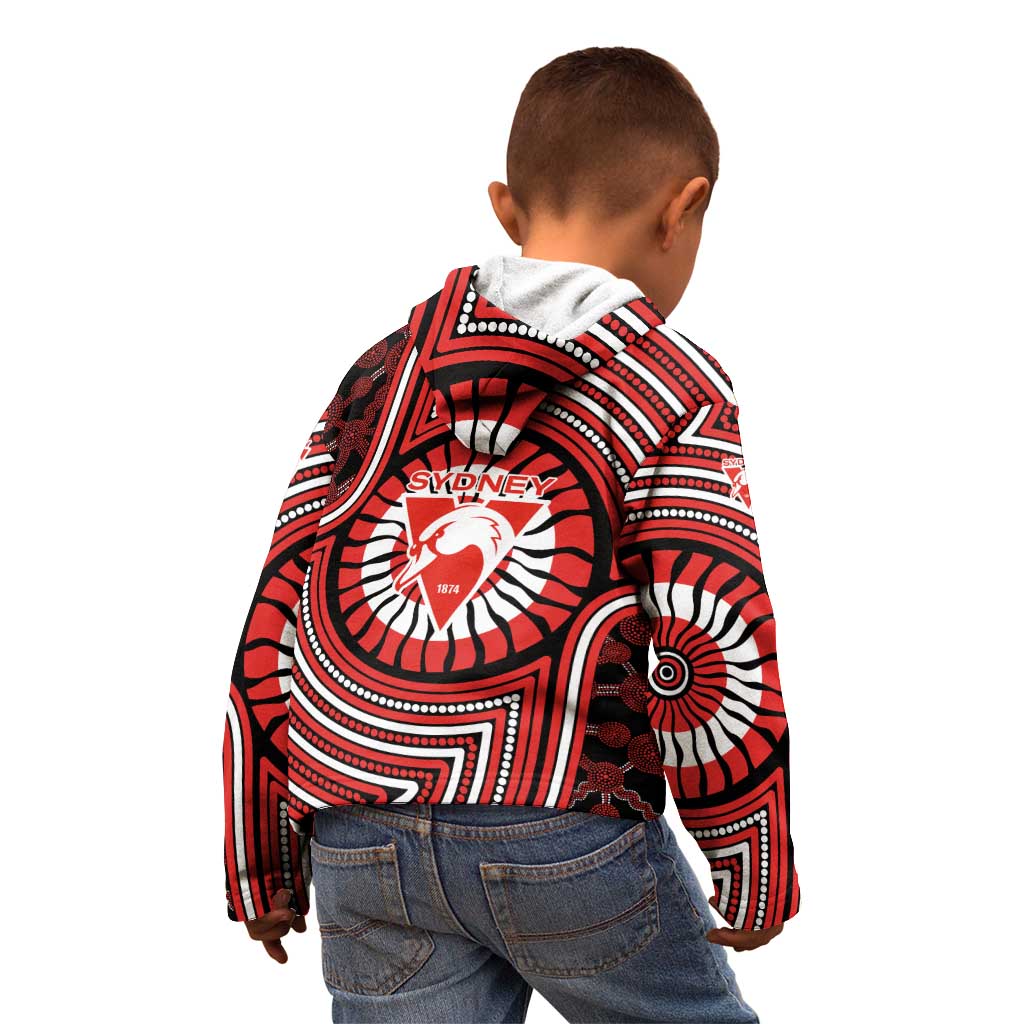 Sydney Swans Kid Hoodie Indigenous Monochrome Dot Art Mascot Style