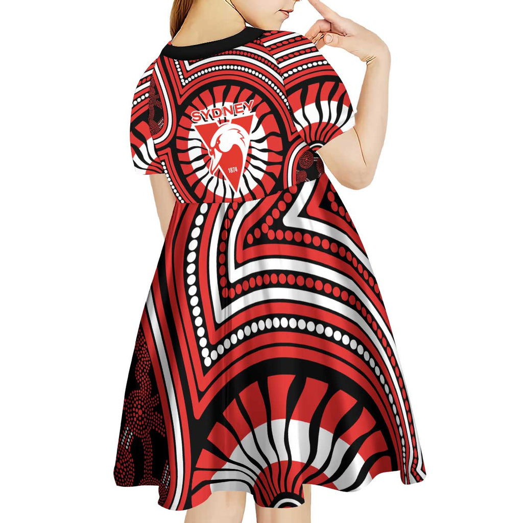 Sydney Swans Kid Short Sleeve Dress Indigenous Monochrome Dot Art Mascot Style