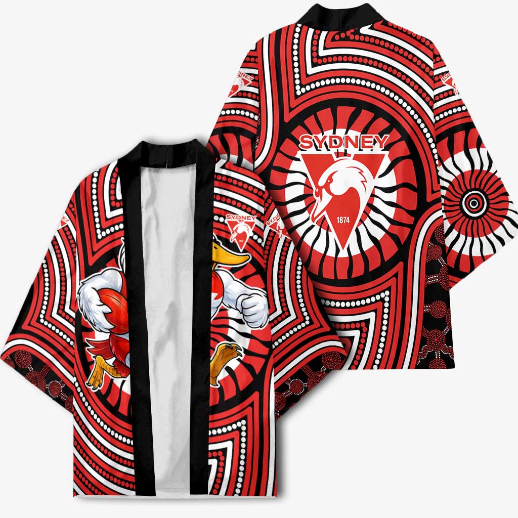 Sydney Swans Kimono Indigenous Monochrome Dot Art Mascot Style