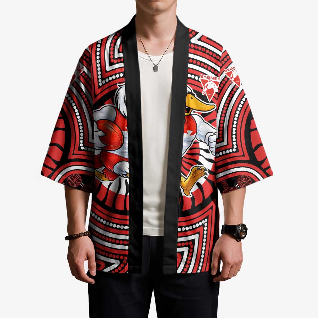 Sydney Swans Kimono Indigenous Monochrome Dot Art Mascot Style