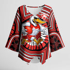 Sydney Swans Kimono Sleeve Blouse Indigenous Monochrome Dot Art Mascot Style