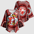 Sydney Swans Kimono Sleeve Blouse Indigenous Monochrome Dot Art Mascot Style