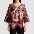 Sydney Swans Kimono Sleeve Blouse Indigenous Monochrome Dot Art Mascot Style