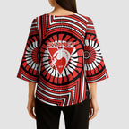 Sydney Swans Kimono Sleeve Blouse Indigenous Monochrome Dot Art Mascot Style