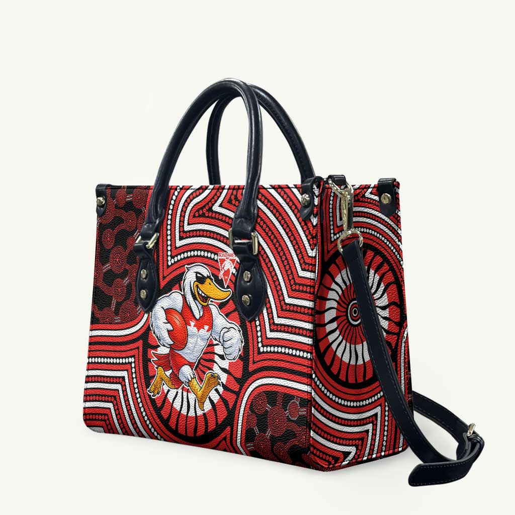 Sydney Swans Leather Bag Indigenous Monochrome Dot Art Mascot Style