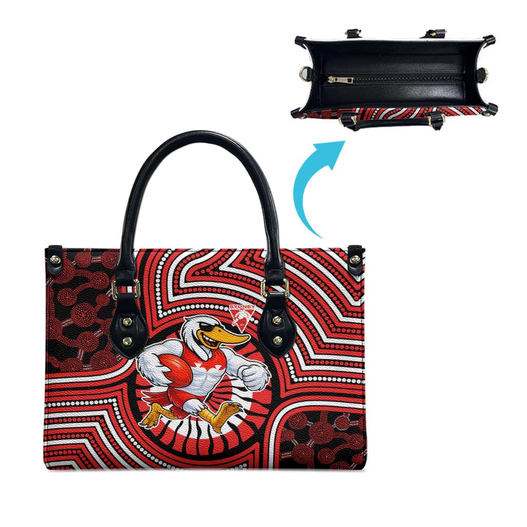 Sydney Swans Leather Bag Indigenous Monochrome Dot Art Mascot Style