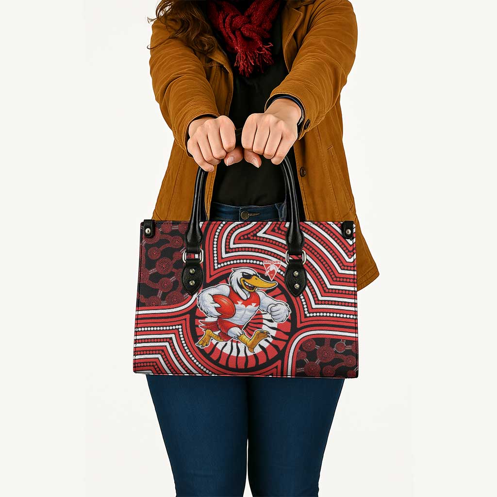 Sydney Swans Leather Bag Indigenous Monochrome Dot Art Mascot Style