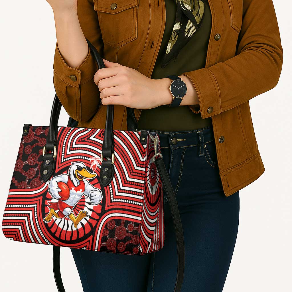 Sydney Swans Leather Bag Indigenous Monochrome Dot Art Mascot Style