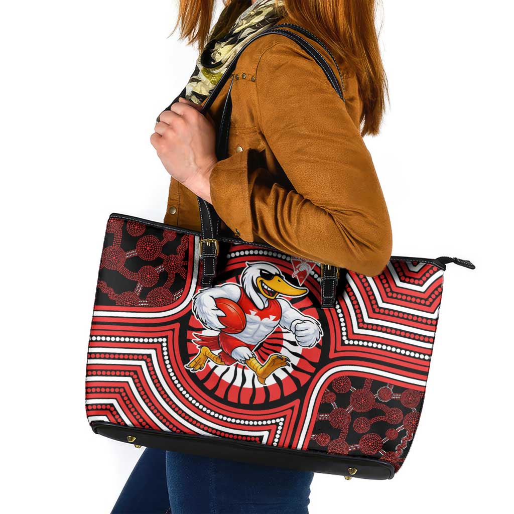 Sydney Swans Leather Tote Bag Indigenous Monochrome Dot Art Mascot Style