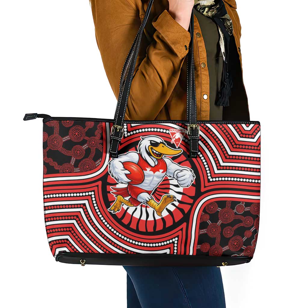 Sydney Swans Leather Tote Bag Indigenous Monochrome Dot Art Mascot Style