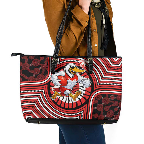 Sydney Swans Leather Tote Bag Indigenous Monochrome Dot Art Mascot Style