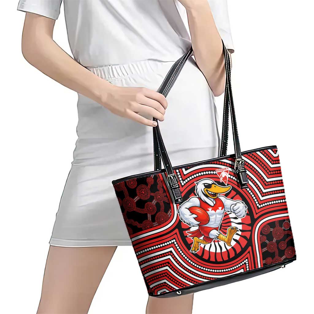 Sydney Swans Leather Tote Bag Indigenous Monochrome Dot Art Mascot Style