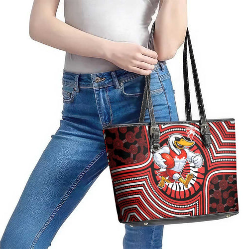 Sydney Swans Leather Tote Bag Indigenous Monochrome Dot Art Mascot Style