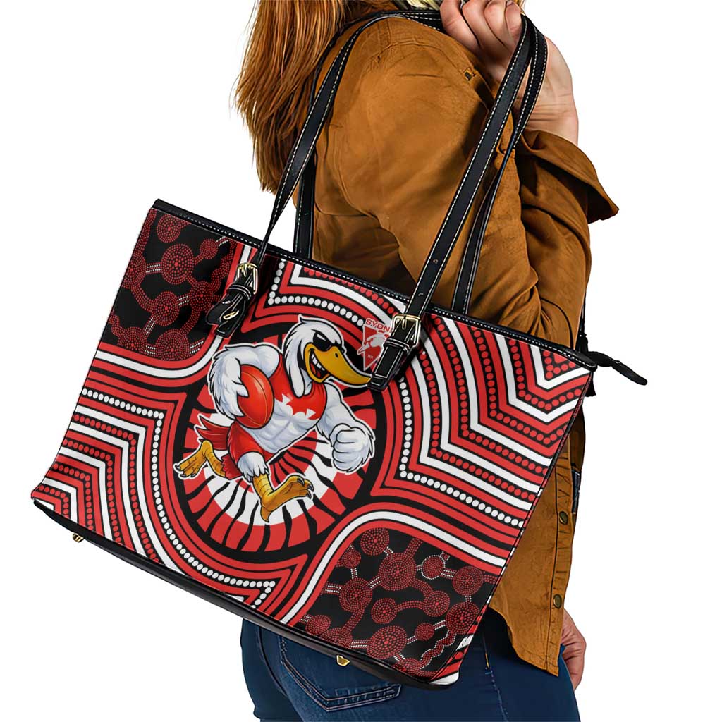 Sydney Swans Leather Tote Bag Indigenous Monochrome Dot Art Mascot Style