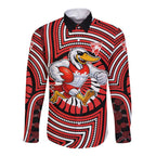 Sydney Swans Long Sleeve Button Shirt Indigenous Monochrome Dot Art Mascot Style